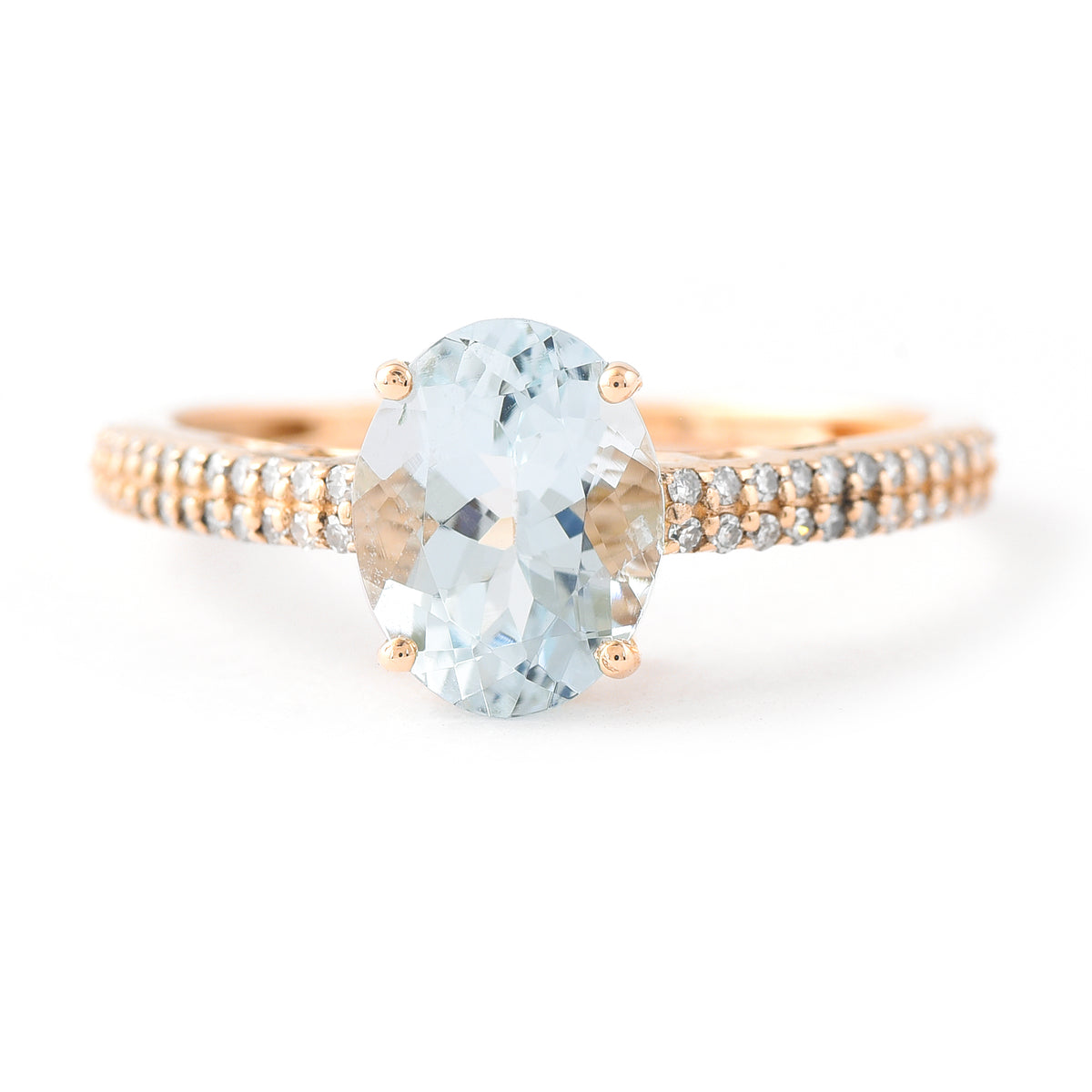 1.64 Ct Oval Mixed Cut Natural Aquamarine 14K Gold Ring