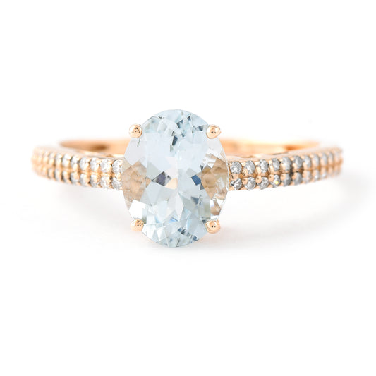 1.64 Ct Oval Mixed Cut Natural Aquamarine 14K Gold Ring