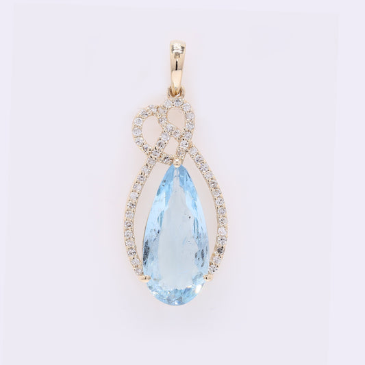 2.44 Ct Pear Mixed Cut Natural Aquamarine 14K Gold Pendant