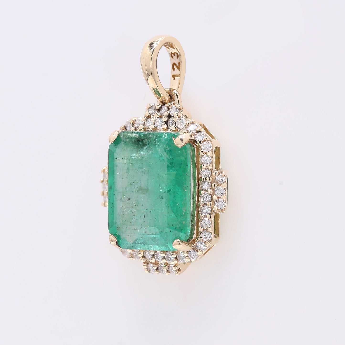 2.84 Ct Octagon Step Cut Natural Emerald 14K Gold Pendant