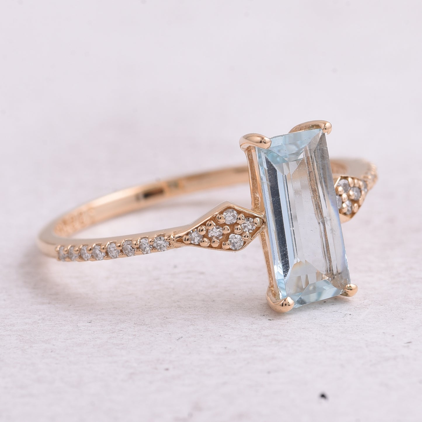 1.01 Ct Rectangle Step Cut Natural Aquamarine 14K Gold Ring
