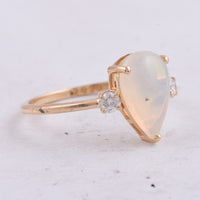 1.32 Ct Pear Cabochon Natural Opal 14K Gold Ring