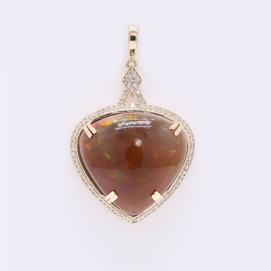 17.45 Ct Pear Cabochon Natural Opal 14K Gold Pendant
