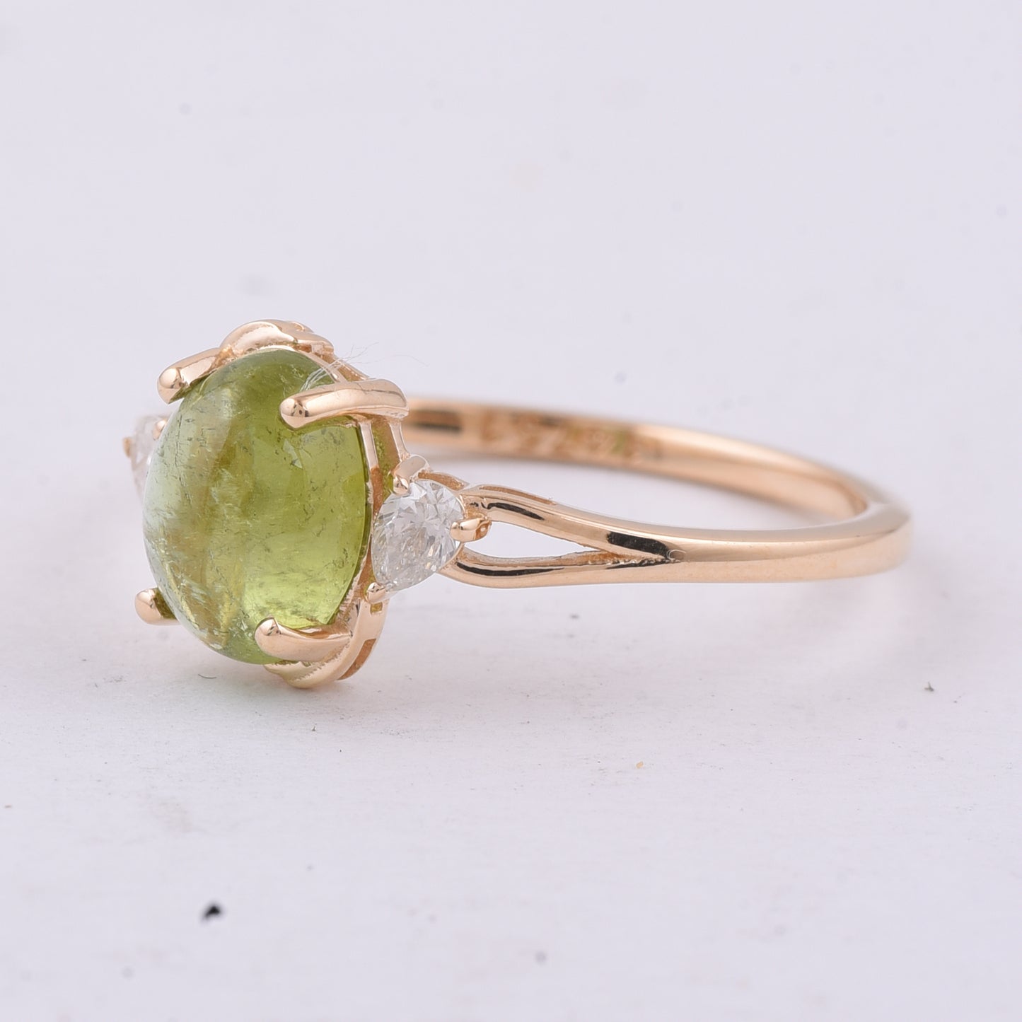 1.63 Ct Oval Cabochon Cut Natural Green Tourmaline 14K Gold Ring