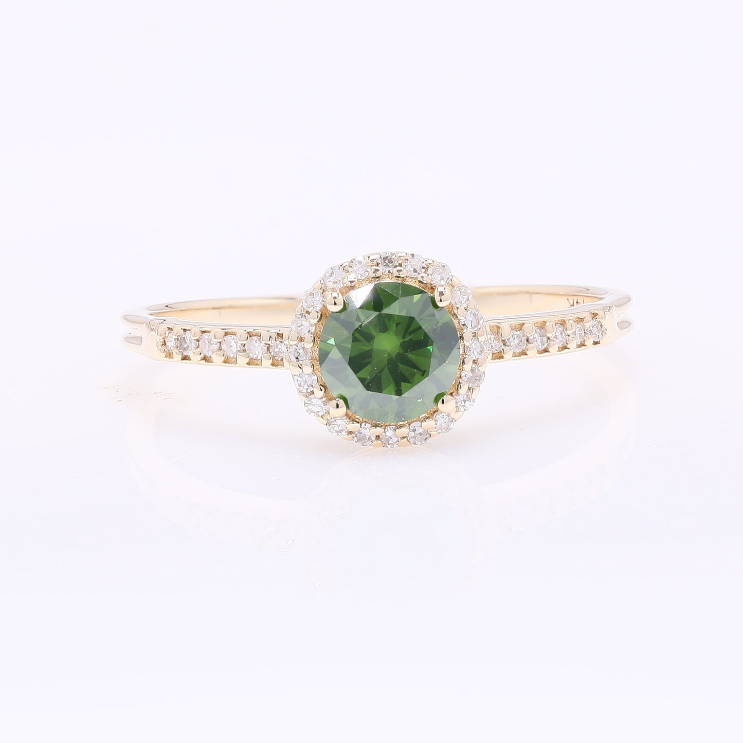 0.64 Ct Round Green Diamond 14K Gold Ring