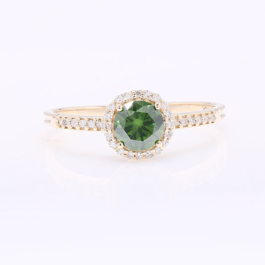 0.64 Ct Round Green Diamond 14K Gold Ring
