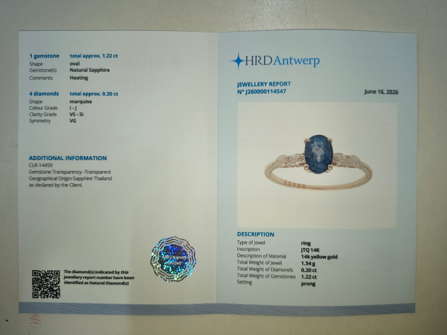 1.42 Ct Oval Natural Sapphire 14K Gold Ring