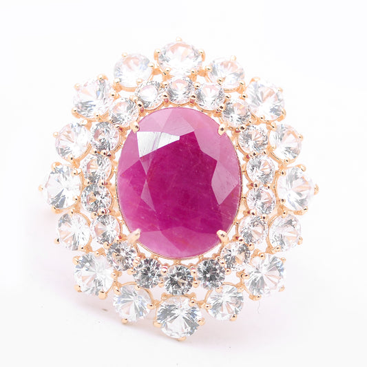 7.49 Ct Oval Mixed Cut Natural Corundum Ruby 14K Gold Ring