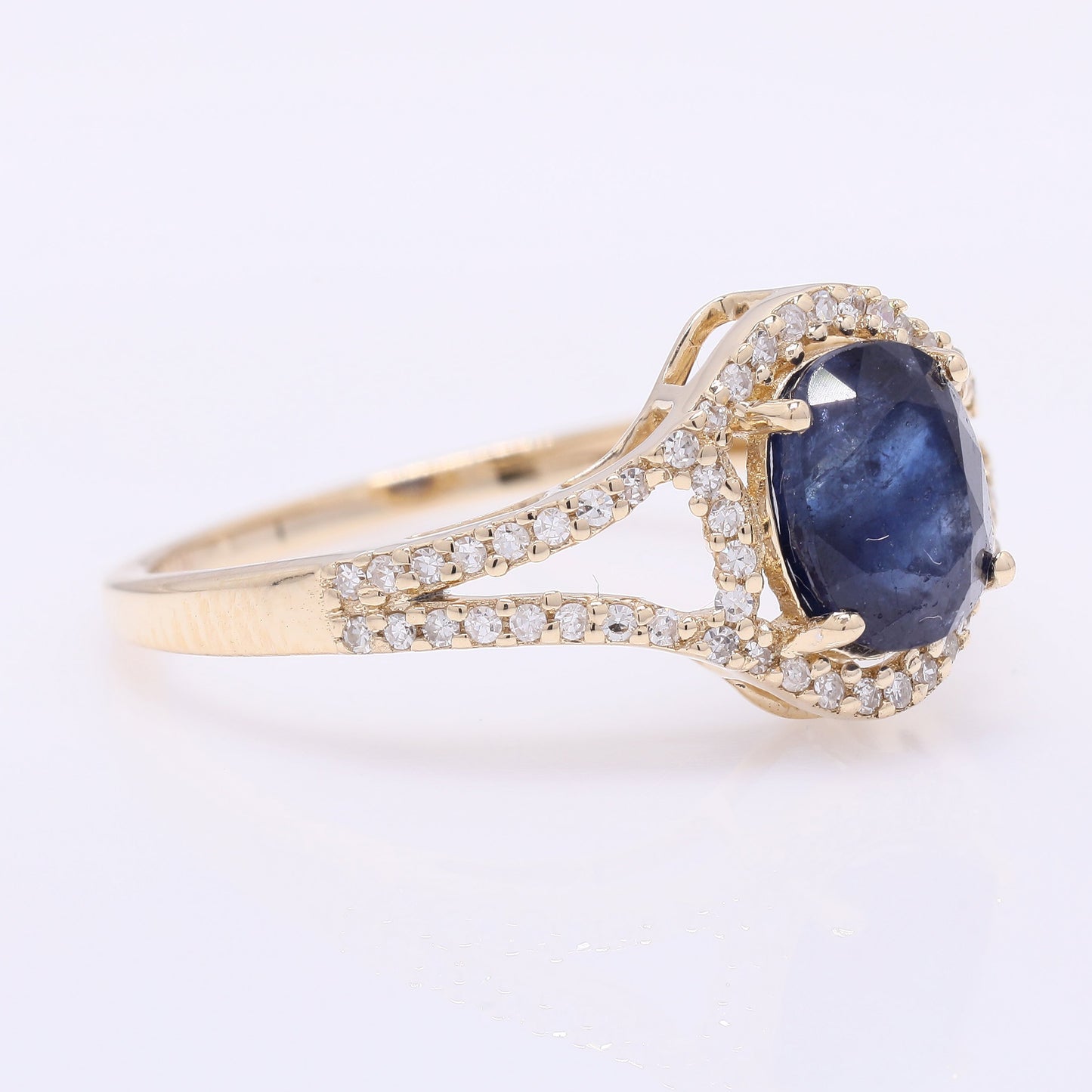 2.03 Ct Oval Mixed Cut Natural Sapphire 14K Gold Ring