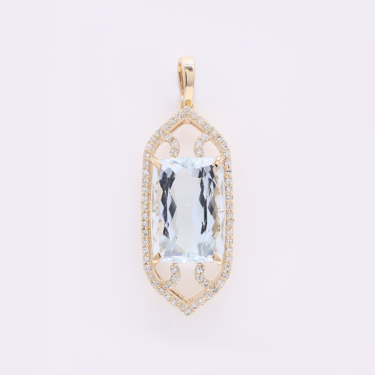 5.18 Ct Cushion Mixed Cut Natural Aquamarine 14K Gold Pendant