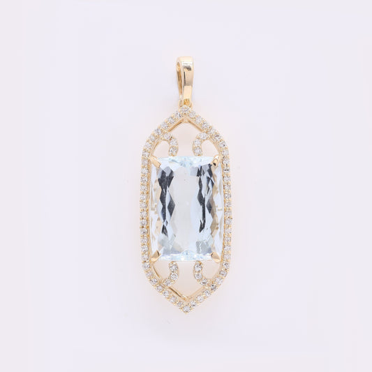 5.18 Ct Cushion Mixed Cut Natural Aquamarine 14K Gold Pendant
