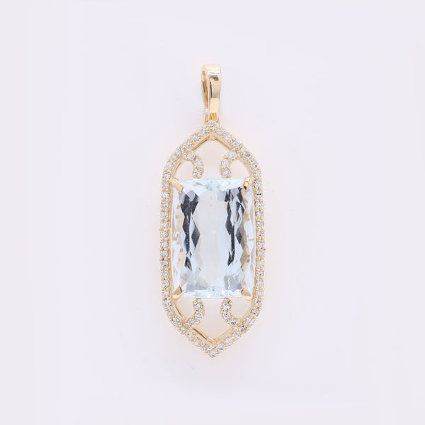 5.18 Ct Cushion Mixed Cut Natural Aquamarine 14K Gold Pendant