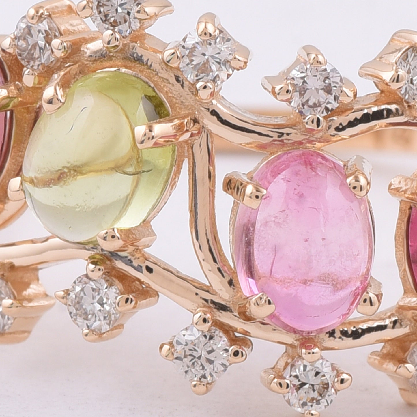 2.05 Ct Oval Cabochon Cut Natural Multi-Coloured Tourmaline 14K Gold Ring