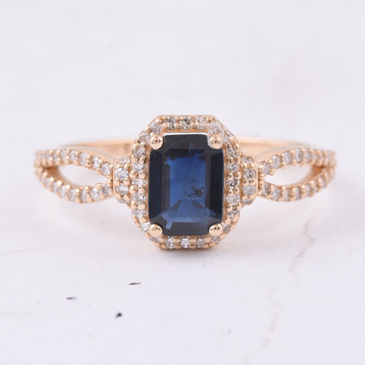 1.08 Ct Octagon Step Cut Natural Sapphire 14K Gold Ring