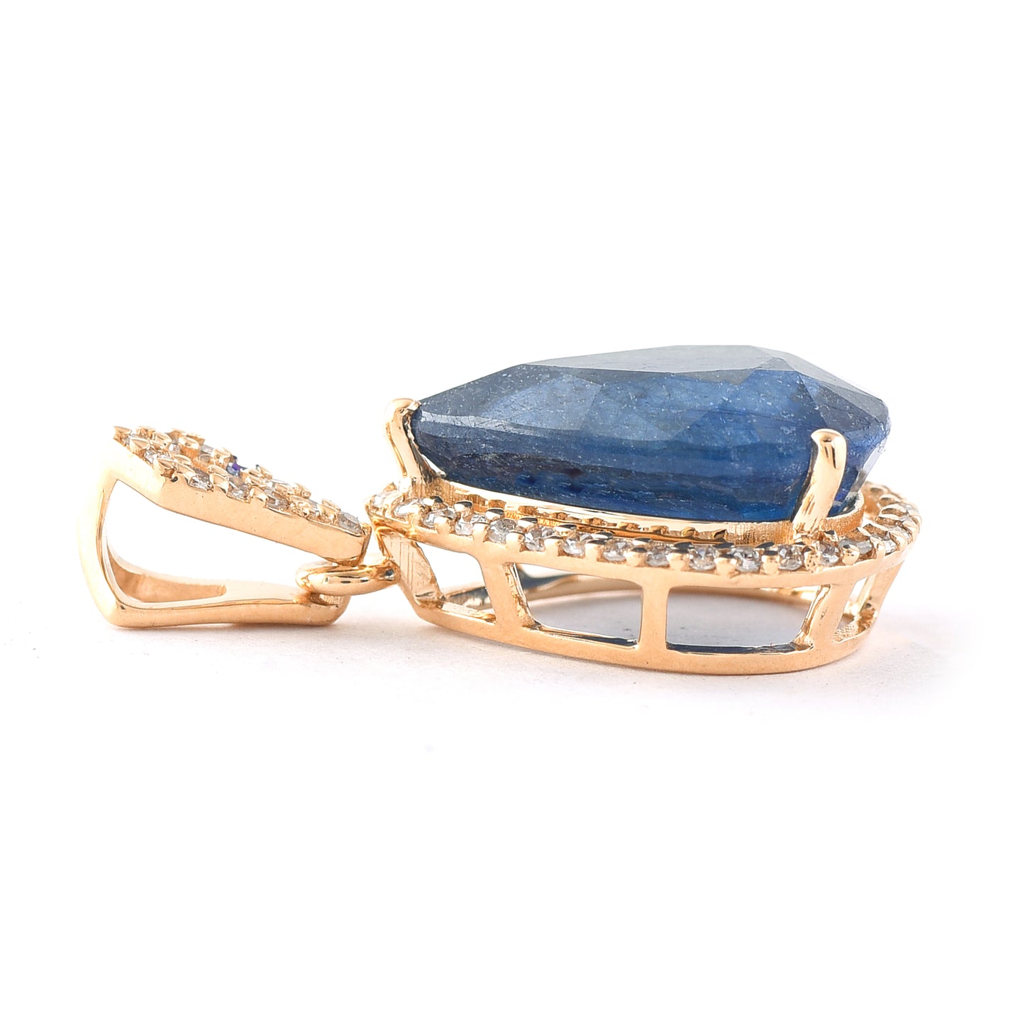 4.88 Ct Pear Mixed Cut Natural Sapphire 14K Gold Pendant