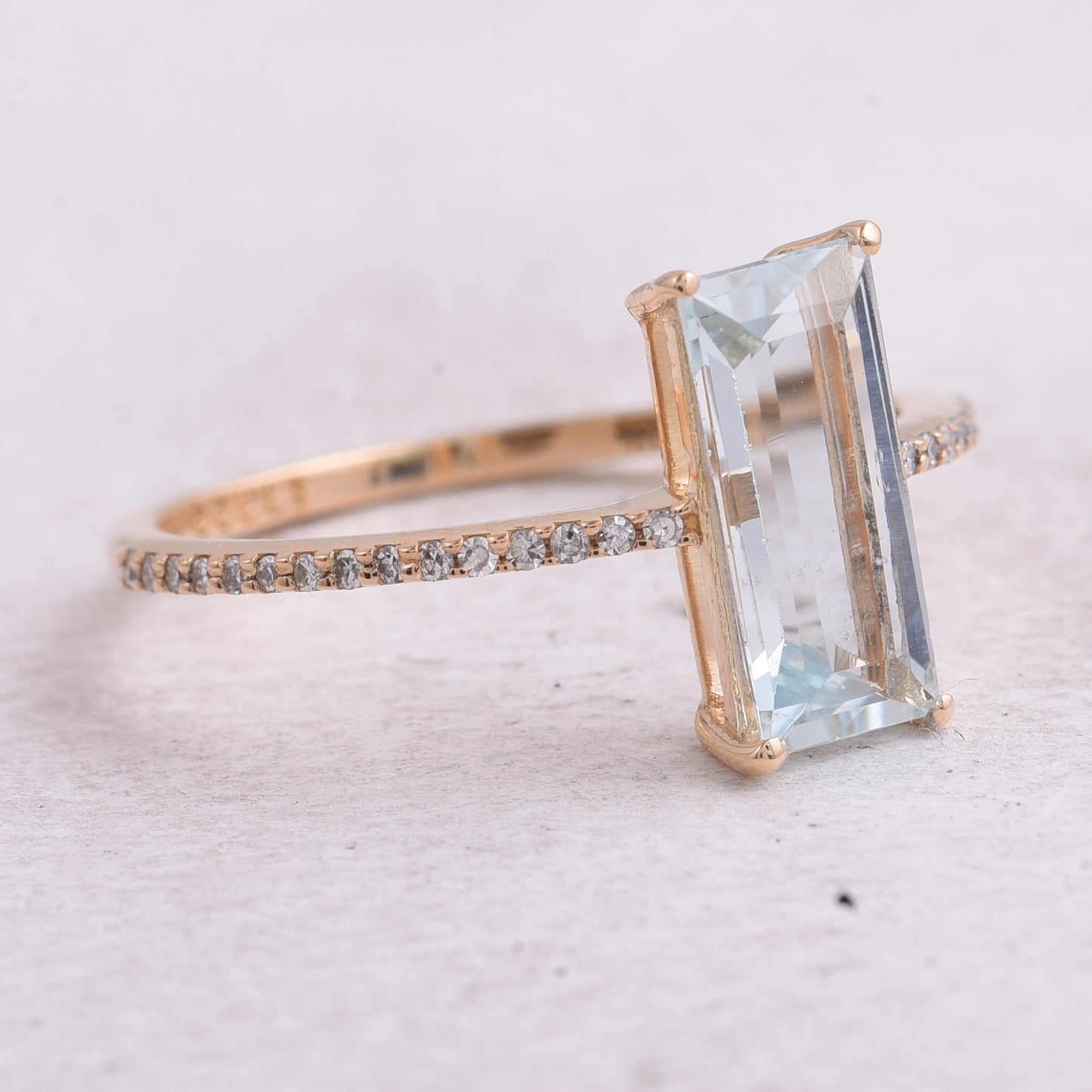 1.45 Ct Rectangle Step Cut Natural Aquamarine 14K Gold Ring