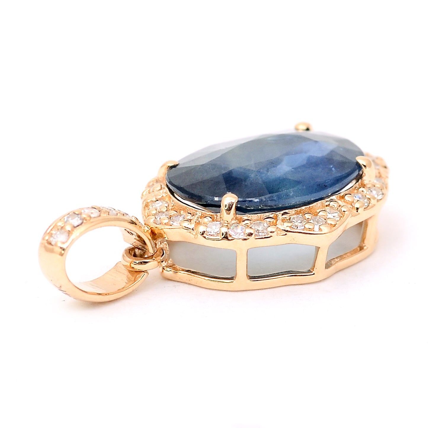 1.85 Ct Oval Mixed Cut Natural Sapphire 14K Gold Pendant