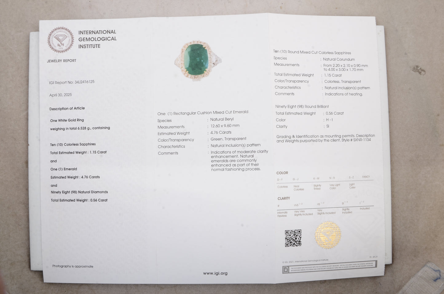 6.47 Ct Cushion Mixed Cut Natural Beryl Emerald 14K Gold Ring