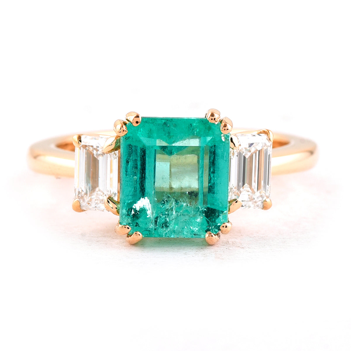 3.75 Ct Octagonal Step Cut Natural Beryl Emerald 18K Gold Ring