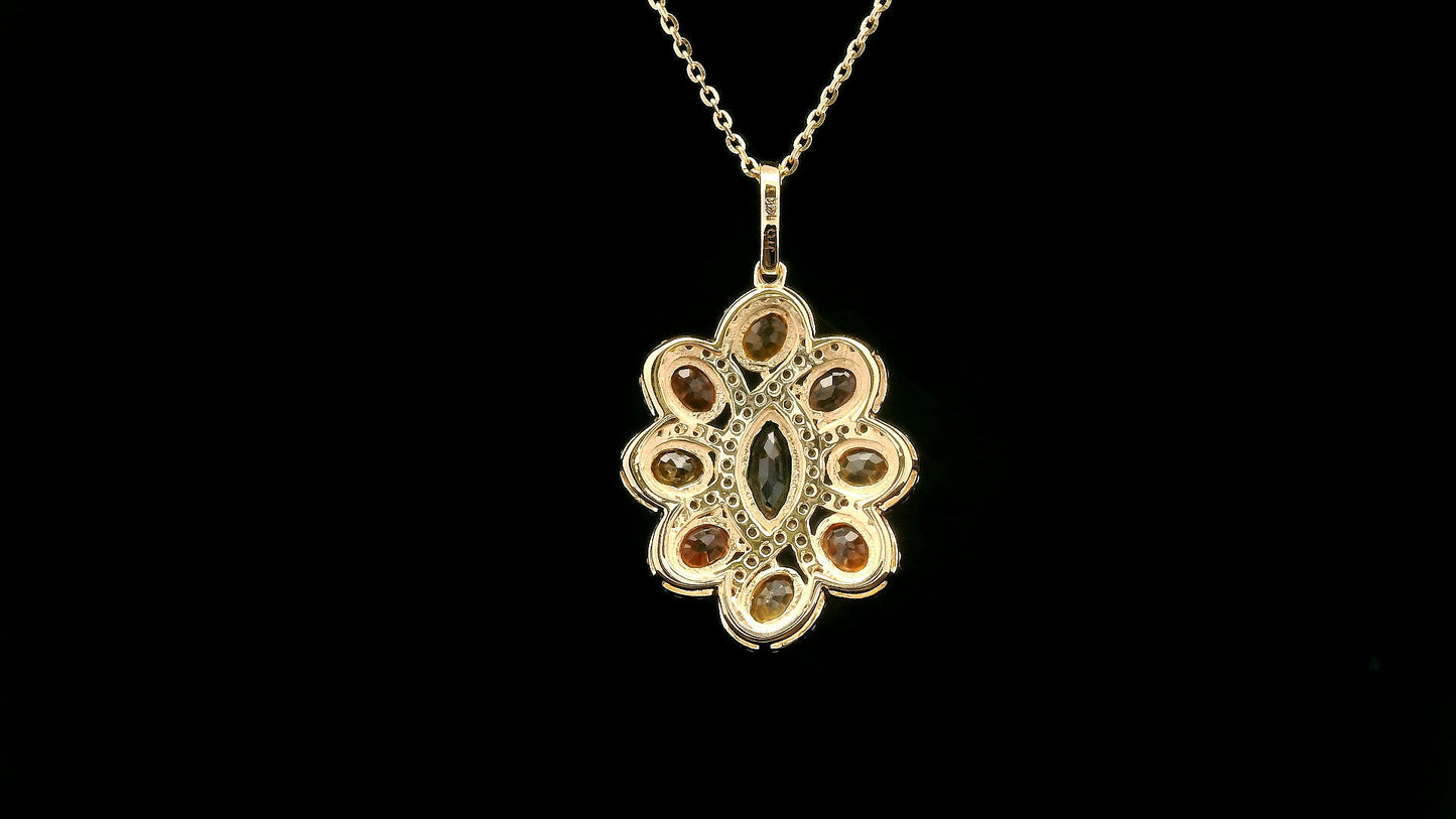 2.56 Ct Marquise Multi Sapphire 14K Gold Pendant