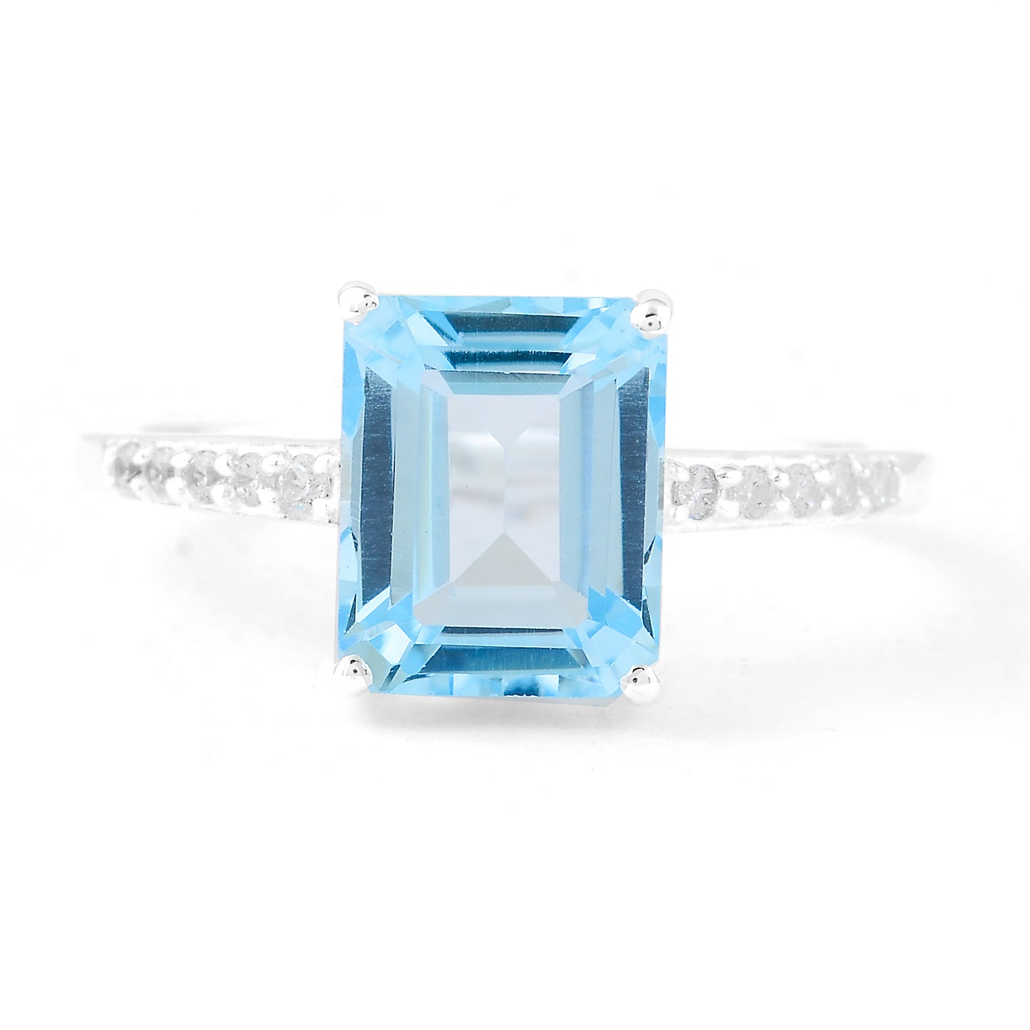 5.10 Ct Octagon Blue Topaz, Cubic Zirconia 925 Sterling Silver Ring