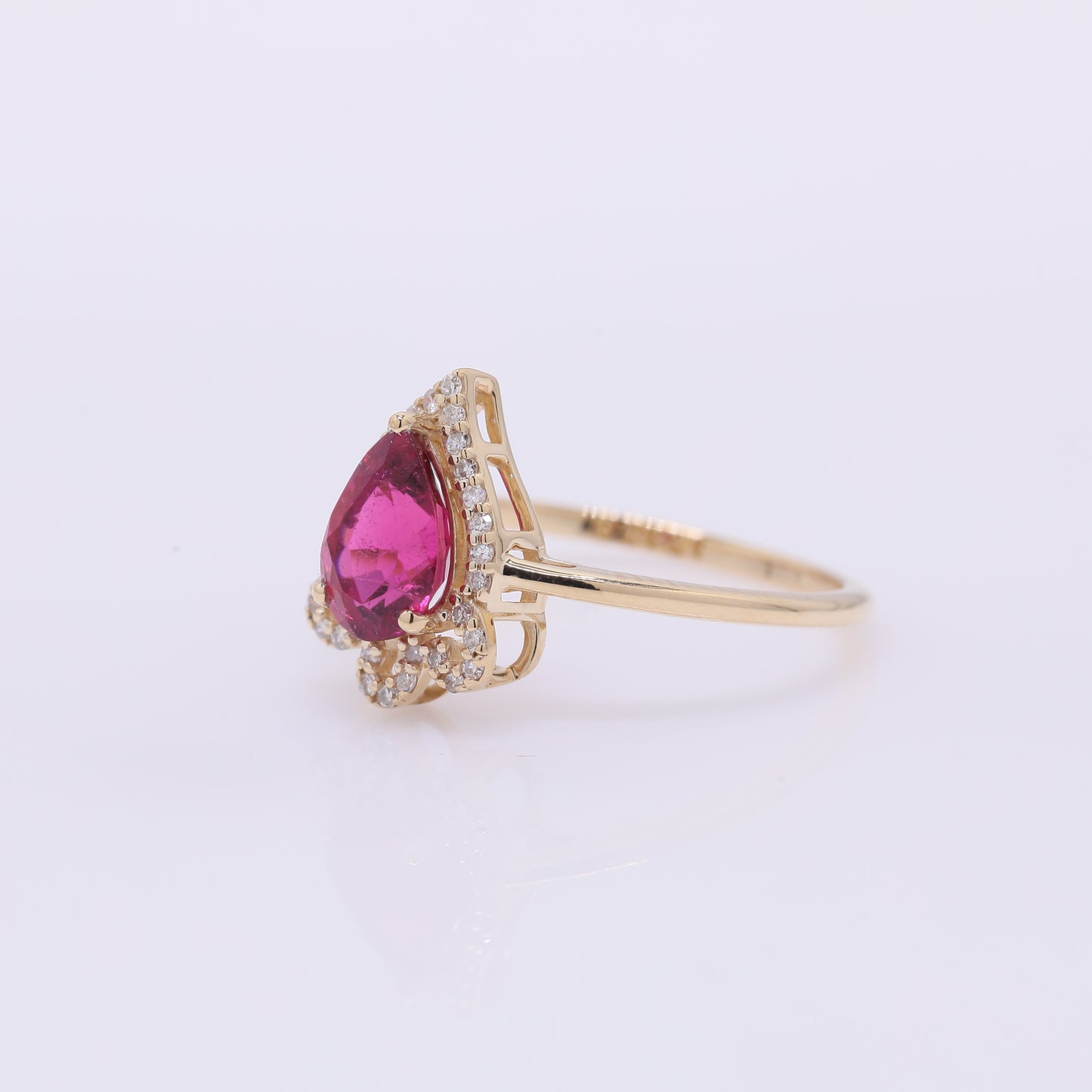 1.13 Ct Pear Mixed Cut Natural Rubellite 14K Gold Ring