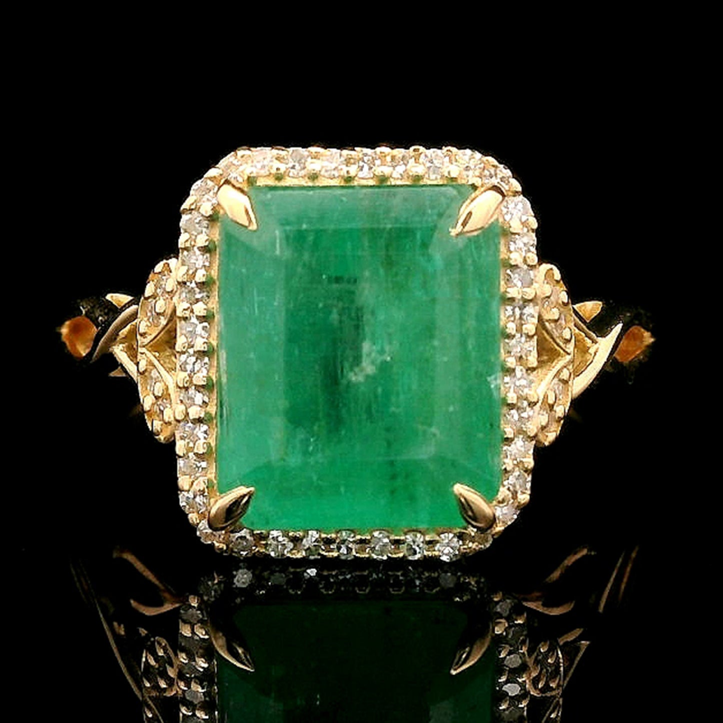 3.81 Ct Octagon Step Cut Natural Emerald 14K Gold Ring