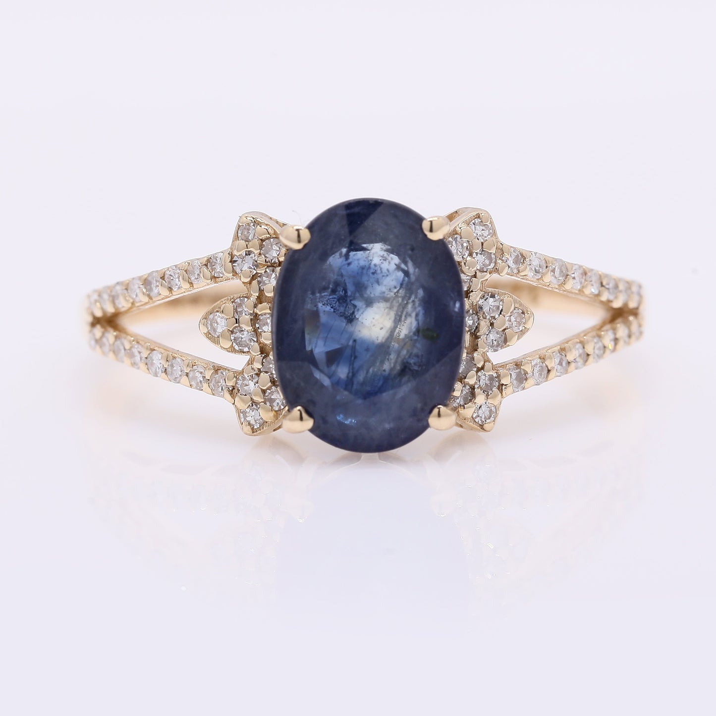 2.35 Ct Oval Mixed Cut Natural Sapphire 14K Gold Ring