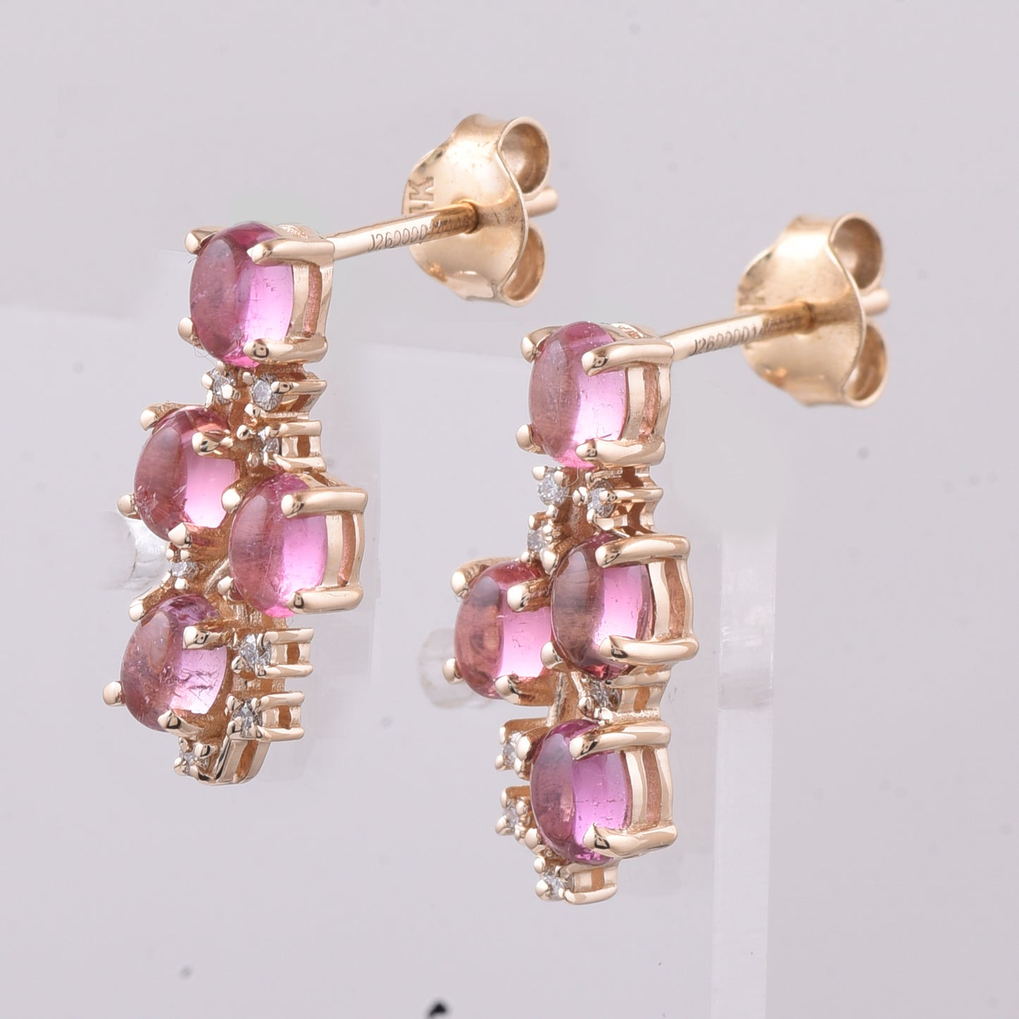1.51 Ct Oval Cabochon Cut Natural Pink Tourmaline 14K Gold Earrings