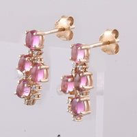 1.51 Ct Oval Cabochon Cut Natural Pink Tourmaline 14K Gold Earrings