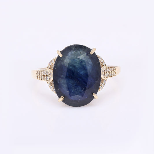 6.44 Ct Oval Mixed Cut Natural Corundum Sapphire 14K Gold Ring