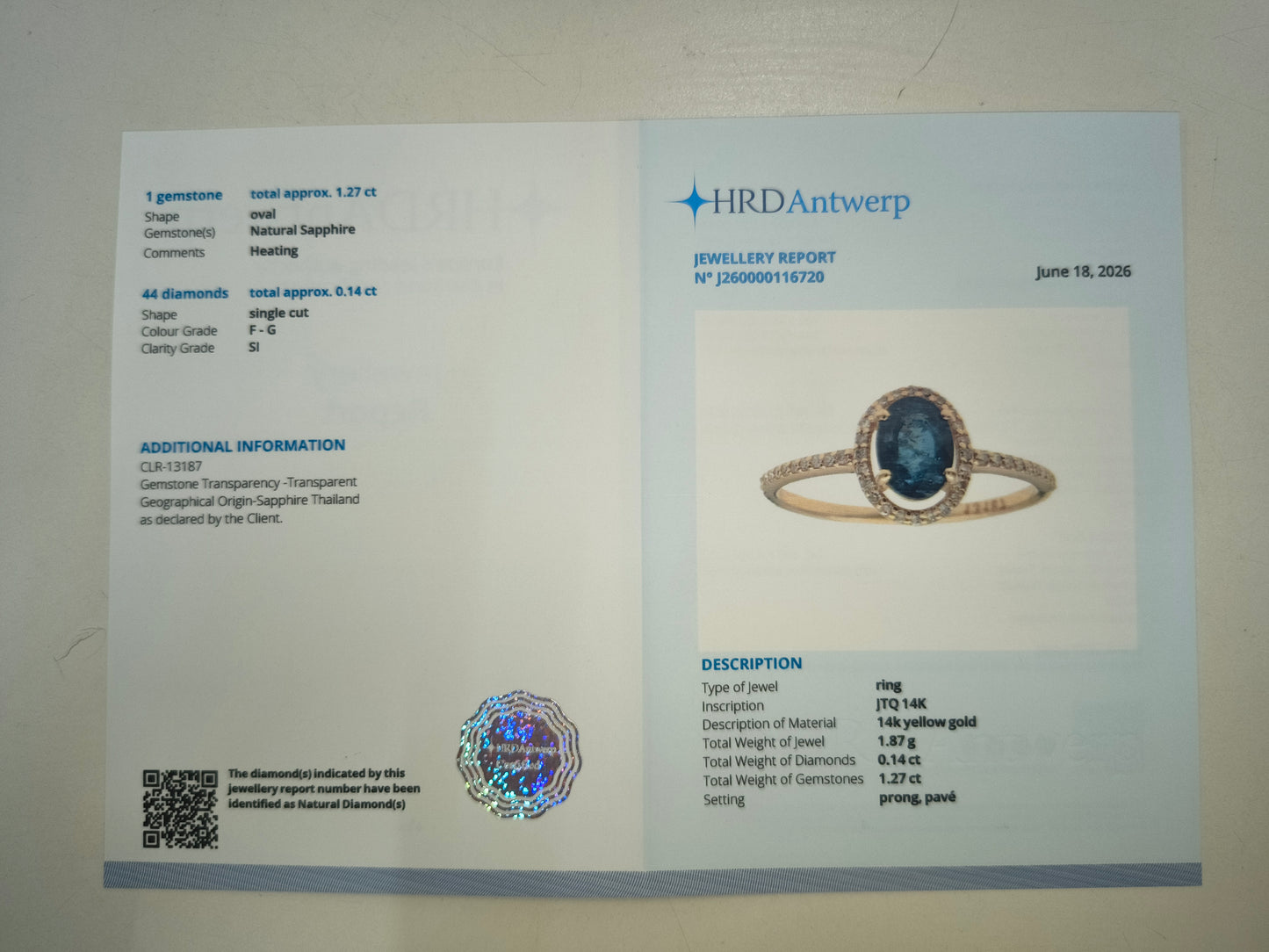 1.41 Ct Oval Natural Sapphire 14K Gold Ring
