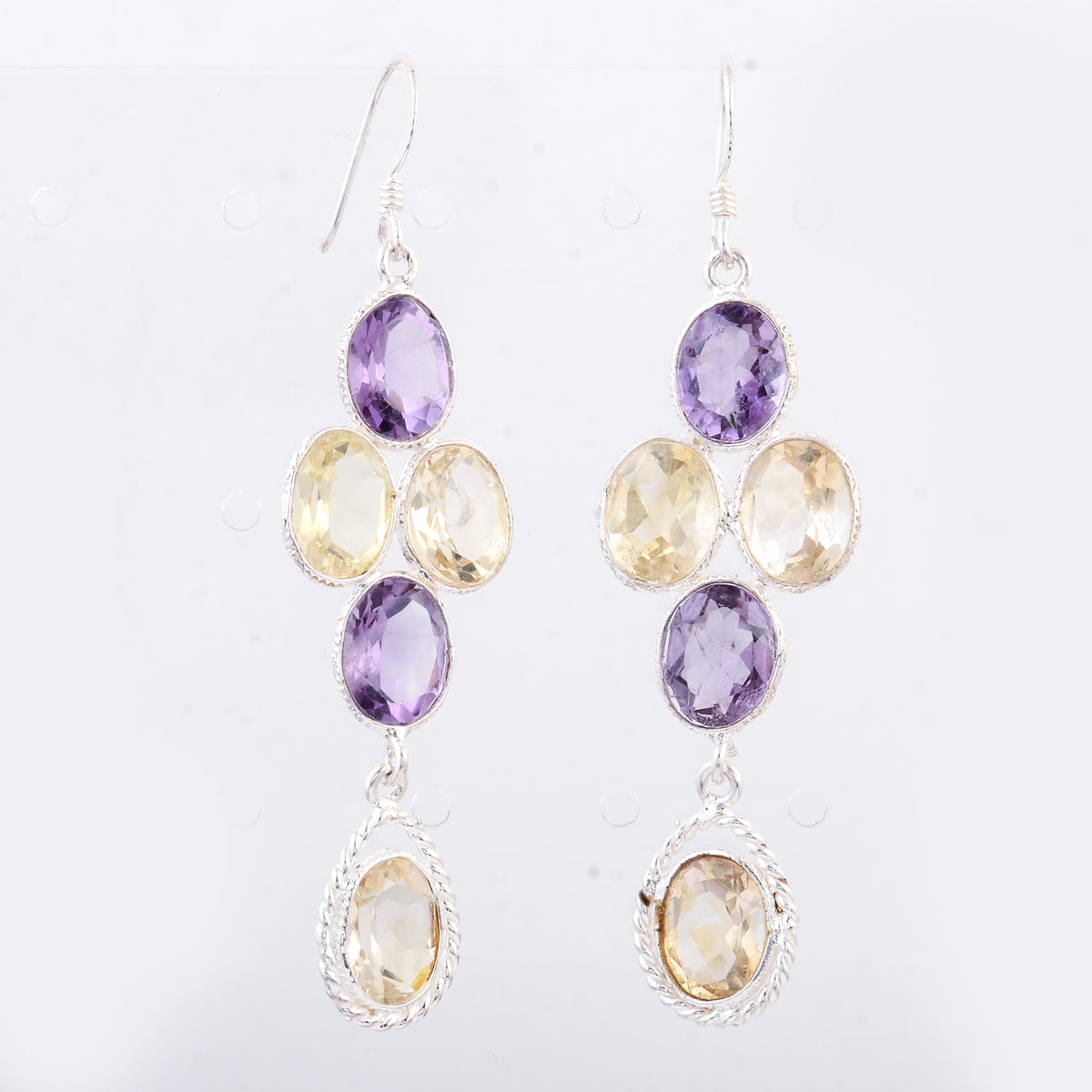 14.15 Ct Citrine, Amethyst 925 Sterling Silver Earrings
