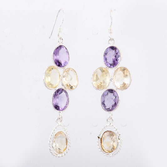 14.15 Ct Citrine, Amethyst 925 Sterling Silver Earrings
