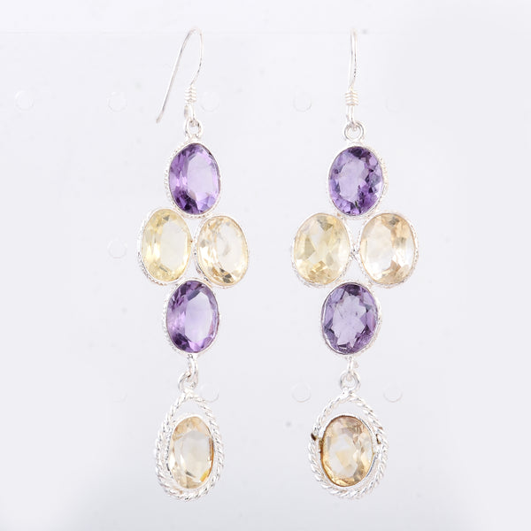 14.15 Ct Citrine, Amethyst 925 Sterling Silver Earrings