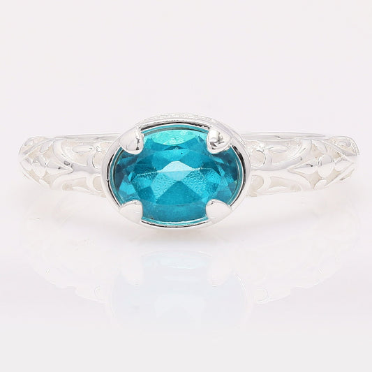 1.60 Ct Oval Paraiba Topaz 925 Silver Ring