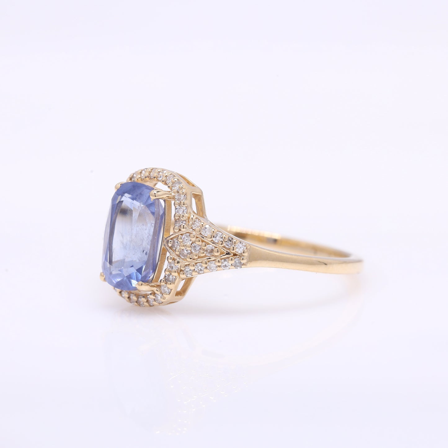 2.08 Ct Cushion Mixed Cut Natural Sapphire 14K Gold Ring