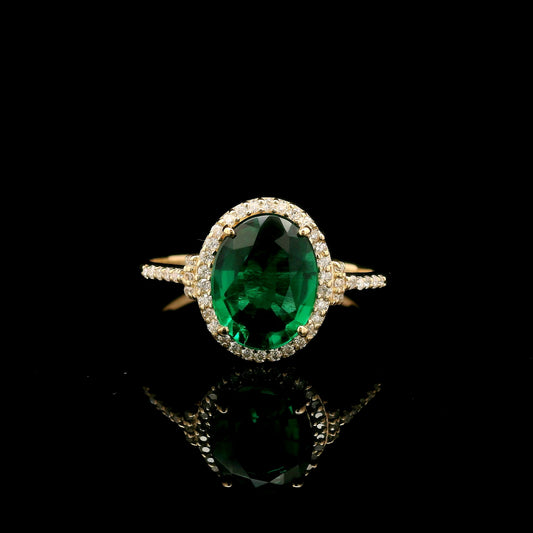 1.77 Ct Oval Mixed Cut Lab Grown Emerald 14K Gold Ring