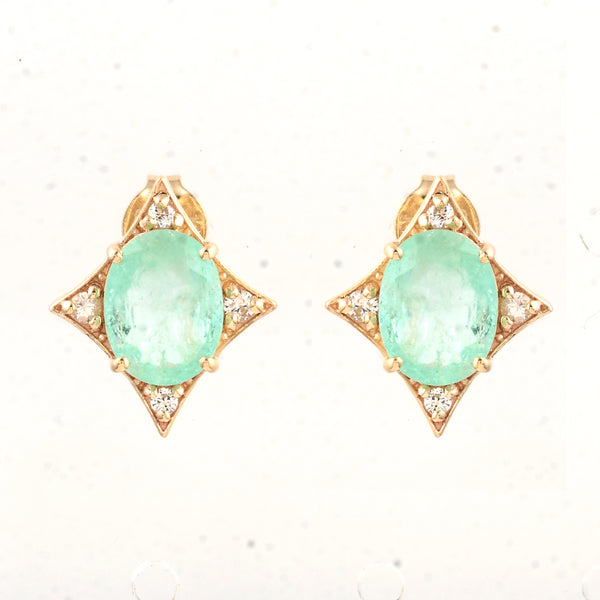 2.86 Ct Oval Emerald 14K Gold Earrings
