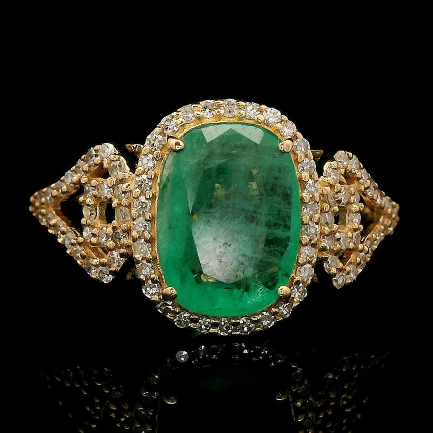 1.83 Ct Cushion Mixed Cut Natural Emerald 14K Gold Ring