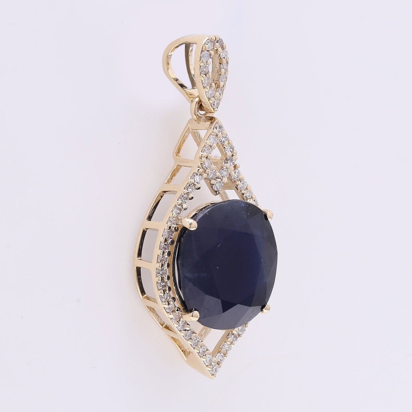 5.45 Ct Oval Mixed Cut Natural Sapphire 14K Gold Pendant