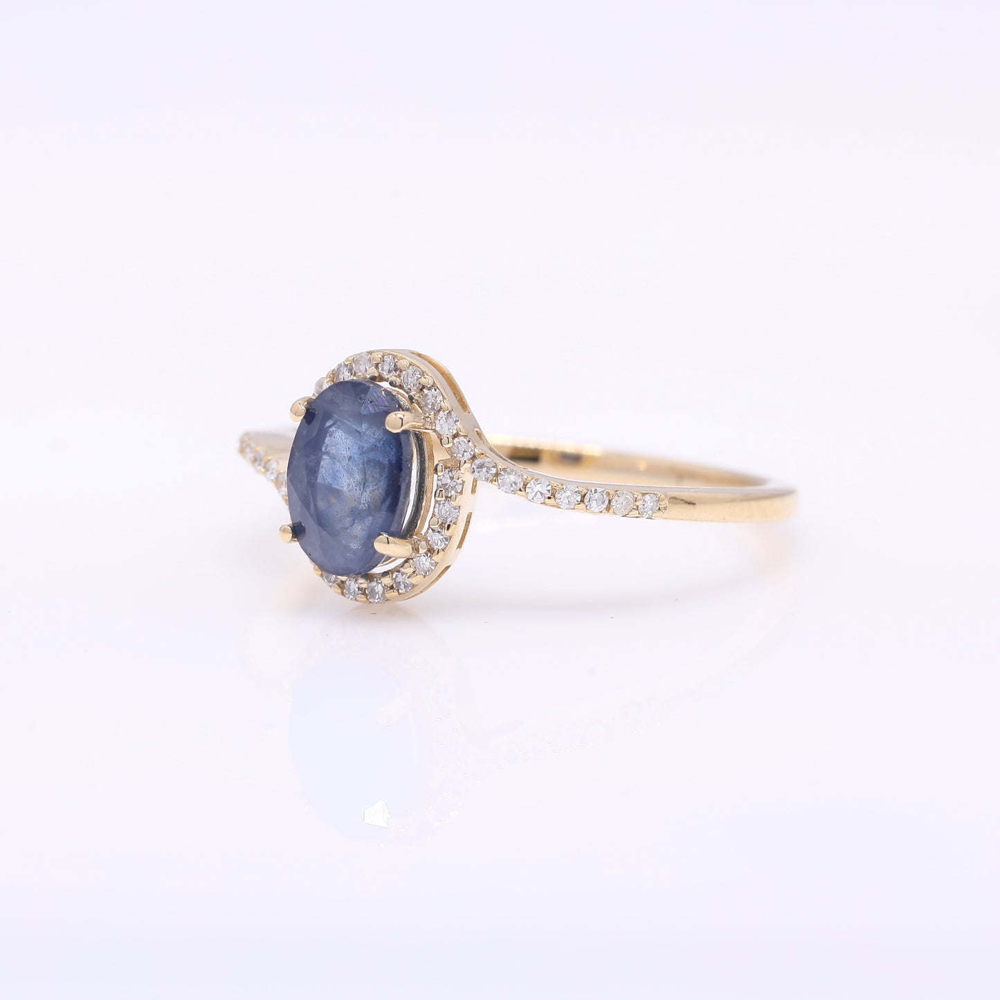 1.37 Ct Oval Mixed Cut Natural Sapphire 14K Gold Ring