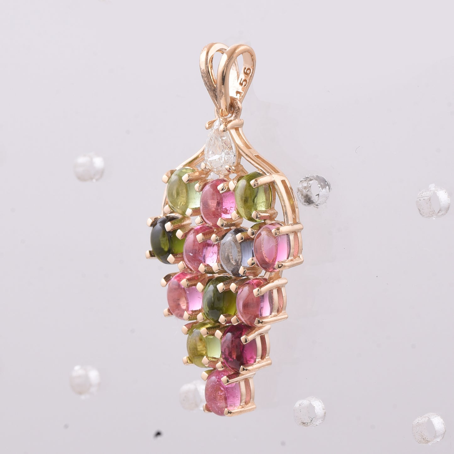 3.04 Ct Oval Cabochon Cut Natural Multi-Coloured Tourmaline 14K Gold Pendant