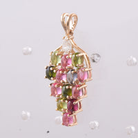 3.04 Ct Oval Cabochon Cut Natural Multi-Coloured Tourmaline 14K Gold Pendant