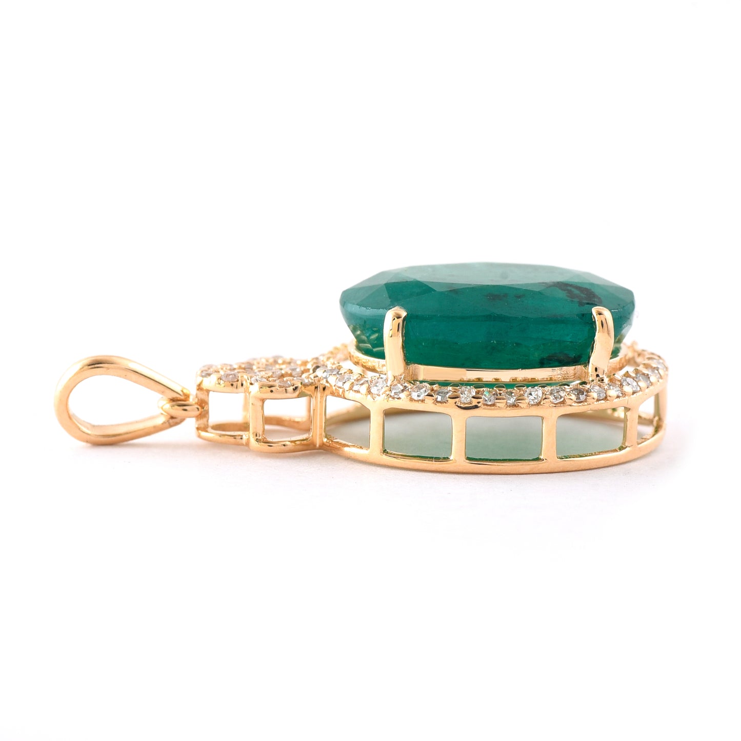 5.97 Ct Oval Mixed Cut Natural Emerald 14K Gold Pendant