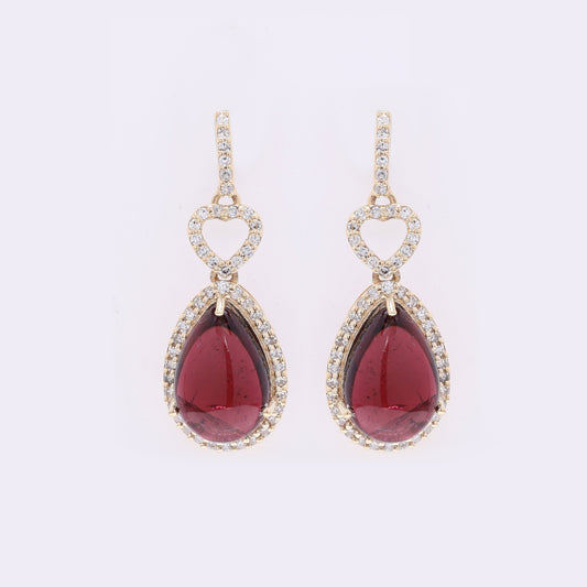 5.50 Ct Pear Cabochon Natural Rubellite 14K Gold Earrings