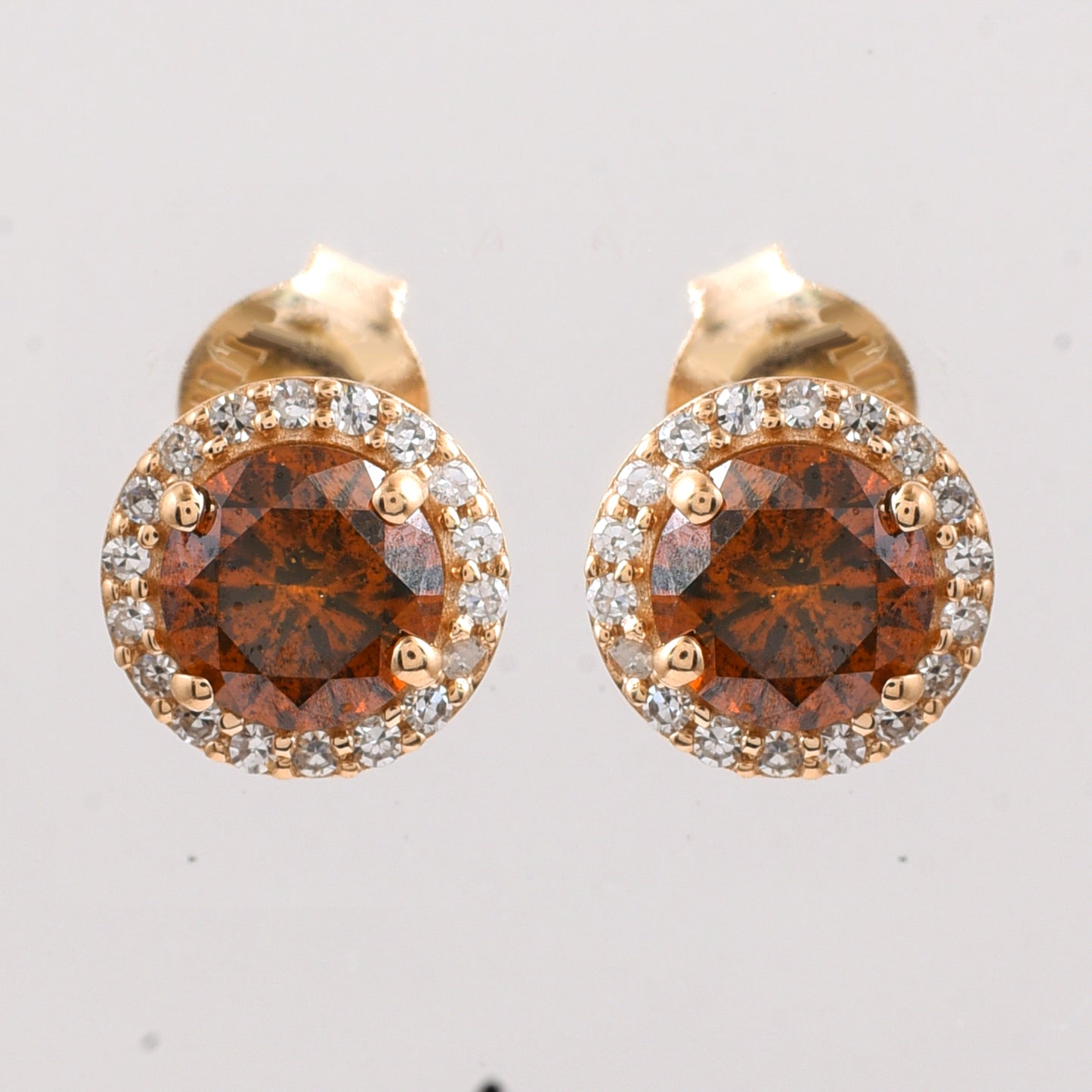 1.09 Ct Round Red Diamond 14K Gold Earrings