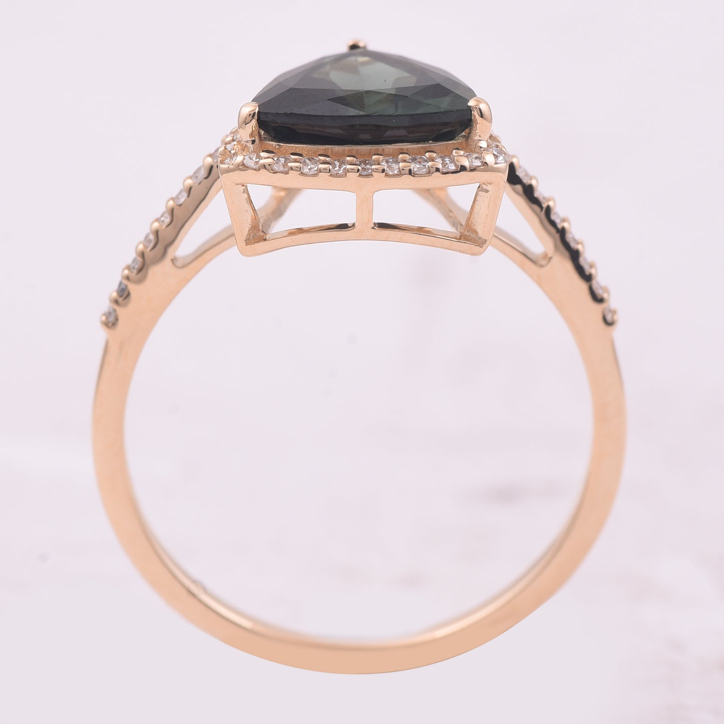 1.71 Ct Triangle Mixed Cut Natural Green Tourmaline 14K Gold Ring