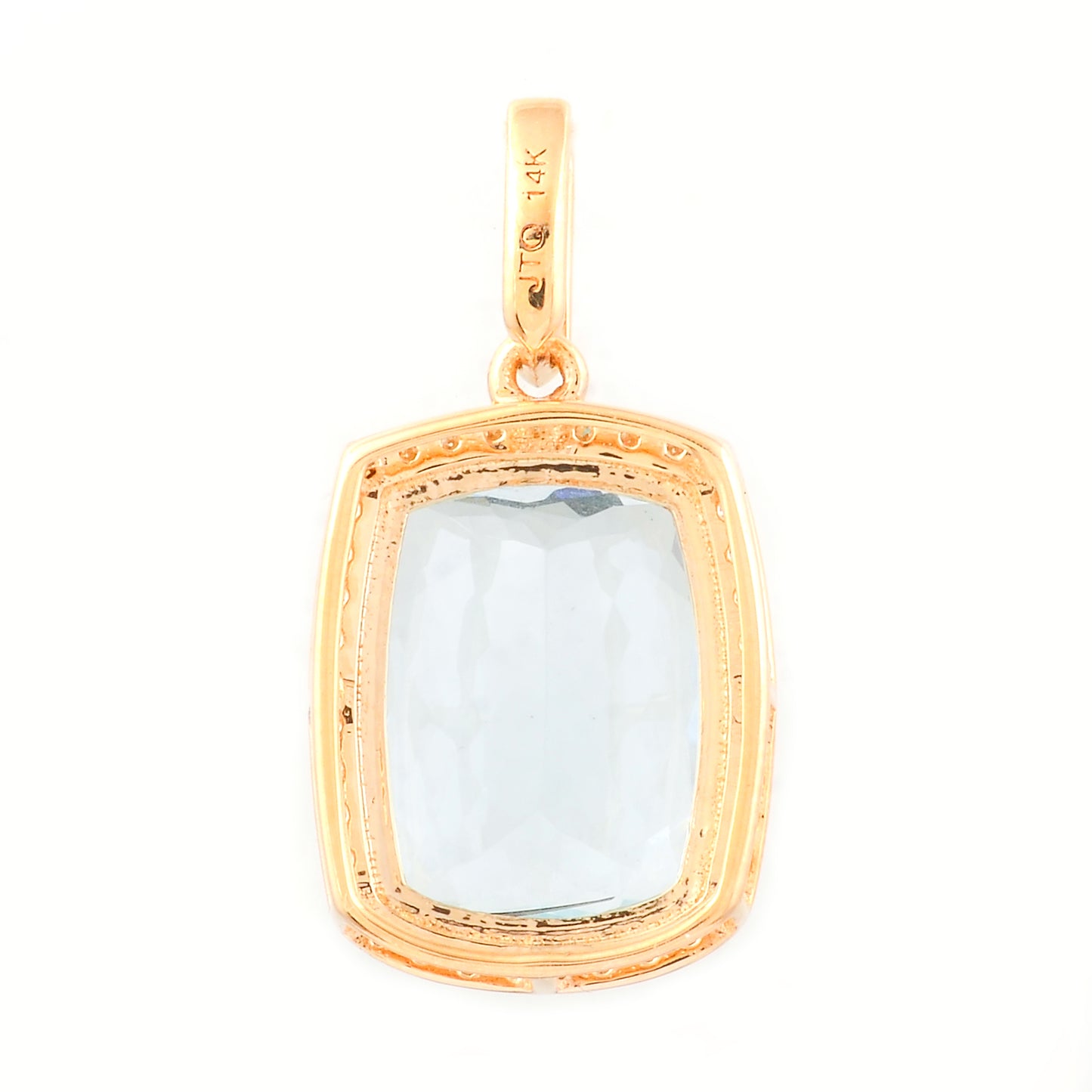 2.98 Ct Cushion Mixed Cut Natural Aquamarine 14K Gold Pendant
