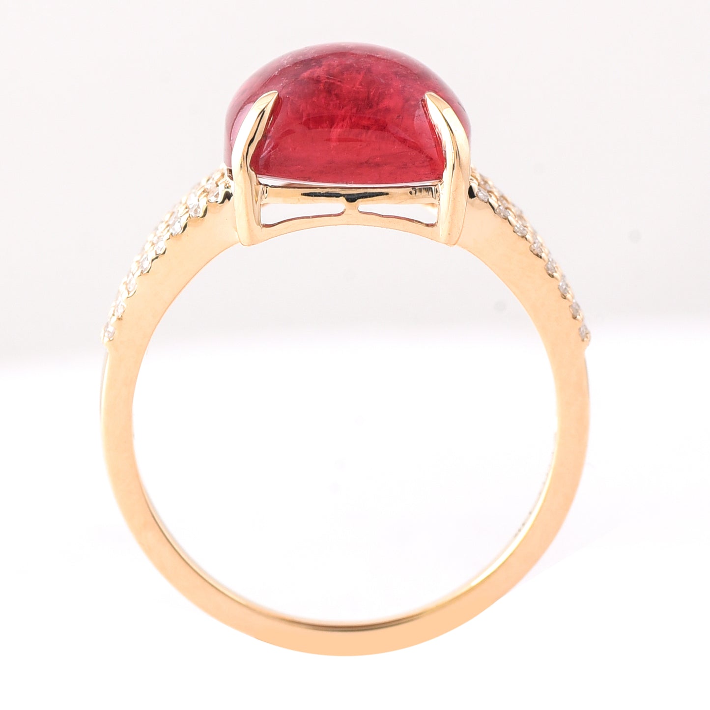 5.44 Ct Cushion Cabochon Cut Natural Pink Tourmaline 14K Gold Ring